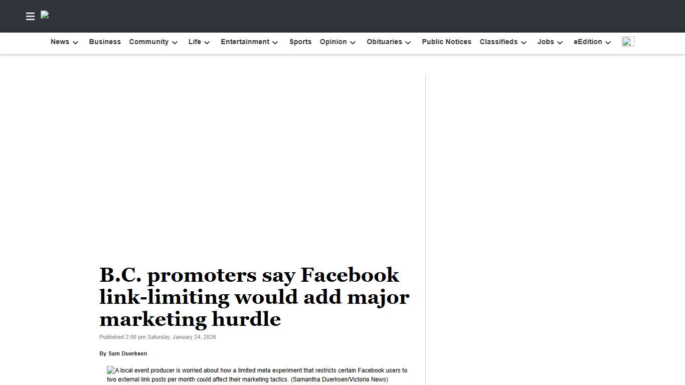 B.C. promoters say Facebook link-limiting would add major marketing hurdle Vernon Morning Star